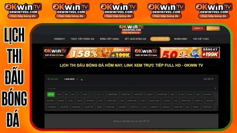 Lịch thi đấu bóng đá hôm nay và ngày mai – cập nhật nhanh trên OKWINTV
